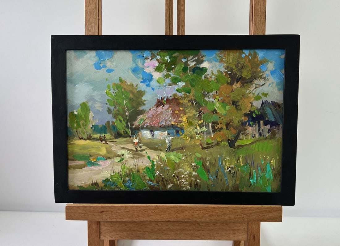 Oil painting Memories near the house Yuriy Suprunchuk: Title: Oil painting Memories near the house Yuriy Suprunchuk Description: NoAAA5292The oil painting on Cardboard titled "Memories near the House" transports the viewer into a pastoral world filled wit