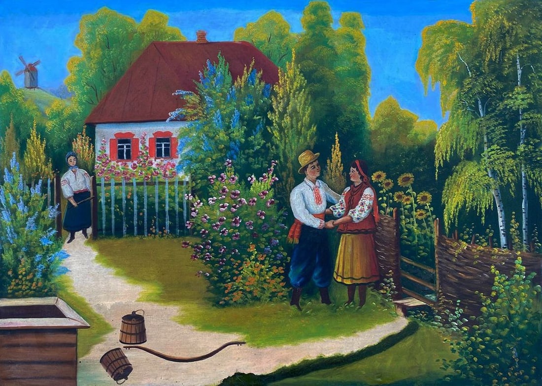 Oil painting Near the bridge Unknown artist (1 of 5)