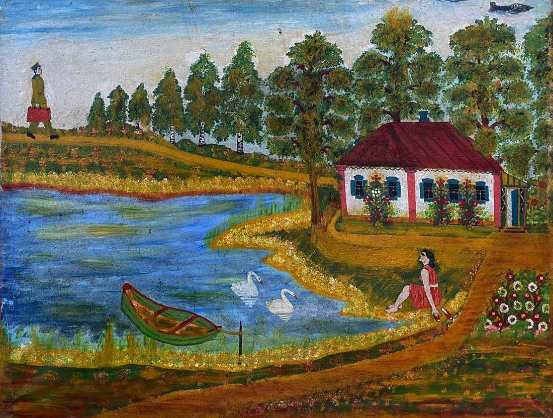 Oil painting A soldier returns from duty Unknown artist (1 of 6)