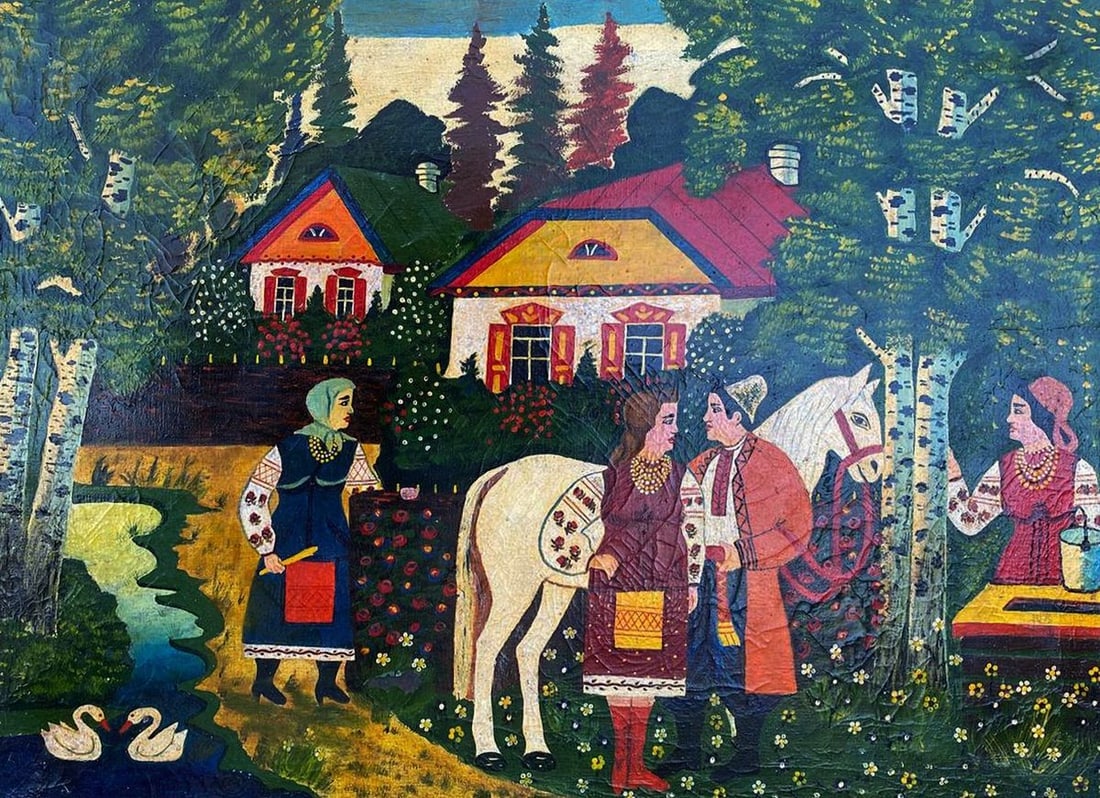 Oil painting At the village well Unknown artist (1 of 5)