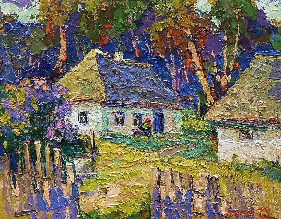 Oil painting Woke up in the morning Oksana Kalenyuk: Title: Oil painting Woke up in the morning Oksana Kalenyuk Description: NoKalen 1389"Woke Up in the Morning" is a vibrant and richly textured painting that captures the serene and picturesque atmosphe