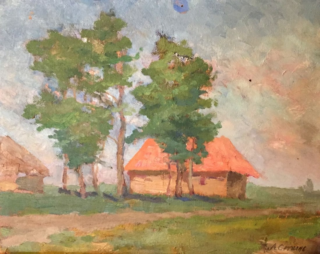Oil painting House in the forest Leonid Mikhailovich Stil': Title: Oil painting House in the forest Leonid Mikhailovich Stil' Description: NoGS 67 *** ABOUT THIS PAINTING *** * TITLE: "House in the forest" * ARTISTS: Leonid Mikhailovich Stil' * SIZE: 24x30cm/'