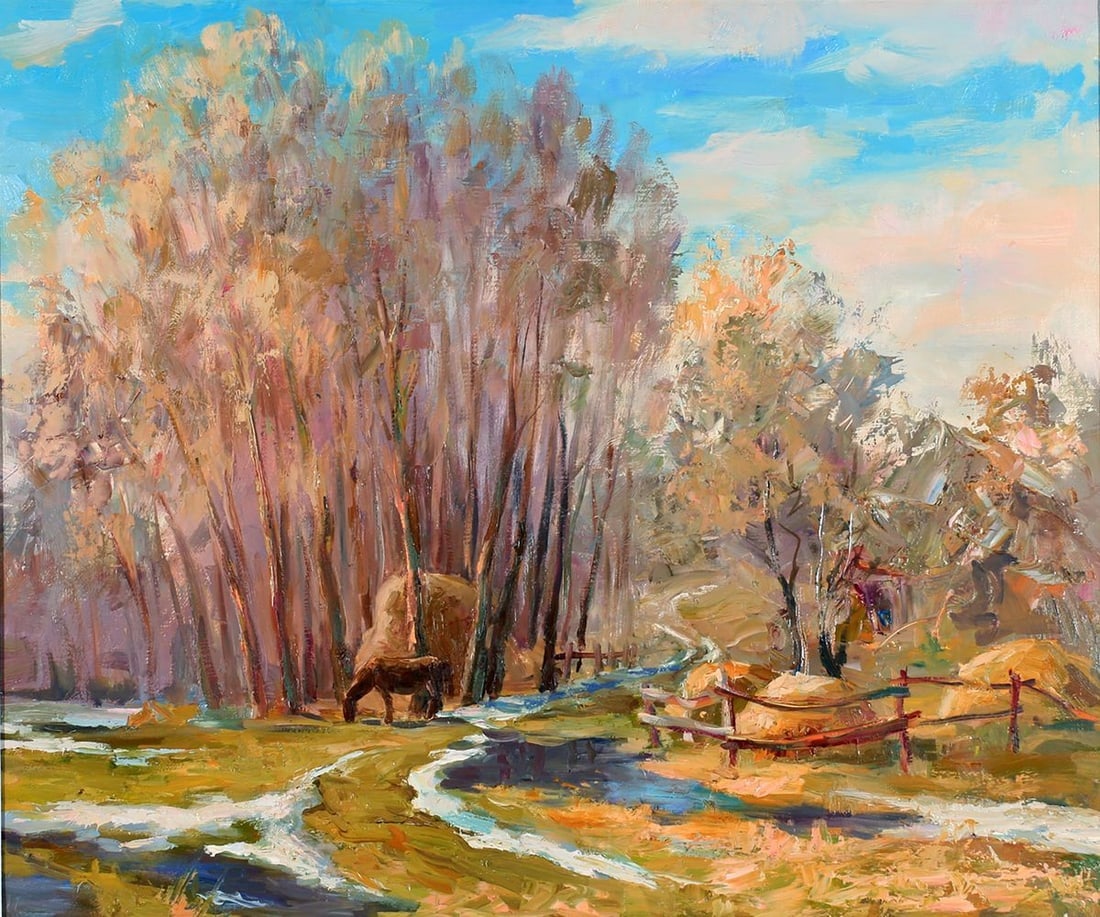 Oil painting Village Raky. In the spring Serdyuk Boris Petrovich: Title: Oil painting Village Raky. In the spring Serdyuk Boris Petrovich Description: NoSERB 148 * TITLE: "Village Raky. In the spring" * ARTISTS: Serdyuk Boris Petrovich * SIZE: 60x50 cm/'23,62x19.68 