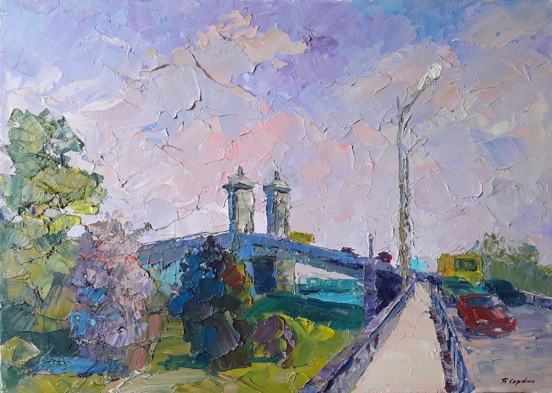 Oil painting Bridge across the Dnieper Serdyuk Boris Petrovich: Title: Oil painting Bridge across the Dnieper Serdyuk Boris Petrovich Description: NoSERB 185 * TITLE: "Bridge across the Dnieper" * ARTISTS: Serdyuk Boris Petrovich * SIZE: 70x50 cm/'27,55x19,68 inch