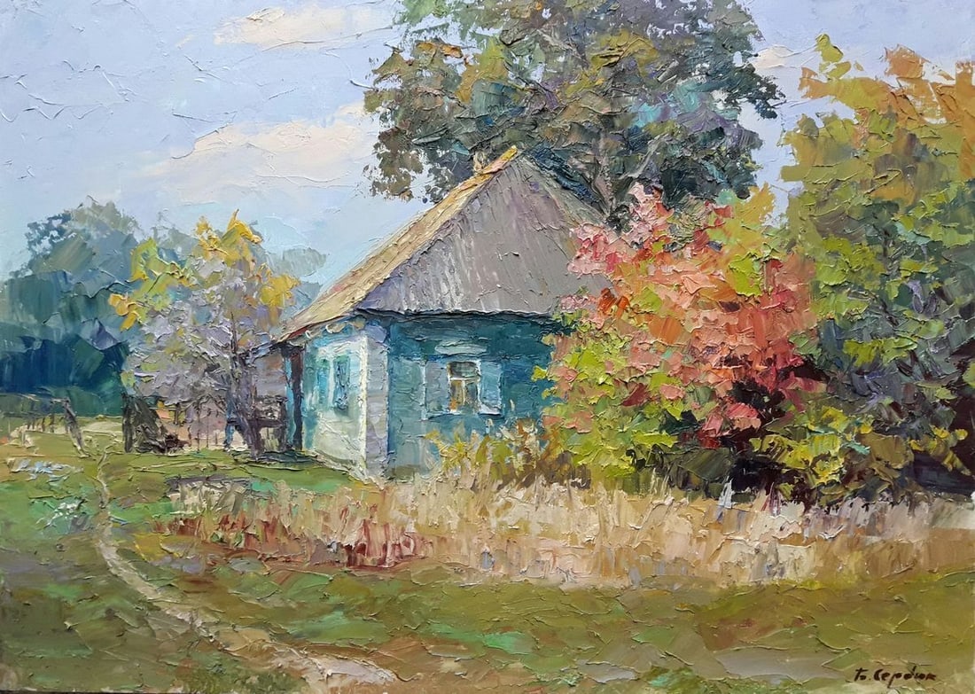 Oil painting Native home Serdyuk Boris Petrovich: Title: Oil painting Native home Serdyuk Boris Petrovich Description: NoSERB 272 * TITLE: "Native home" * ARTISTS: Serdyuk Boris Petrovich * SIZE: 70x50 cm/'27.55x19.68 inches' * MEDIUM: oil, canvas * 