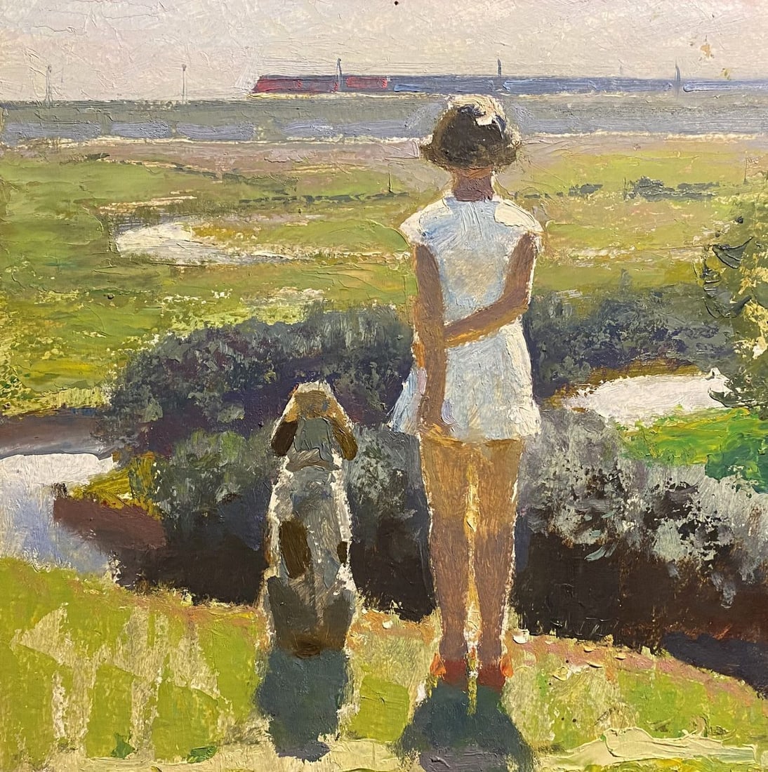 Oil painting With a pet Unknown artist (1 of 7)
