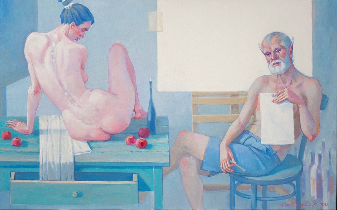 Acrylic painting Almost Satyr Nicolay Vydcovsky: Title: Acrylic painting Almost Satyr Nicolay Vydcovsky Description: Bytk 48*** ABOUT THIS PAINTING **** TITLE: "Almost Satyr"* ARTISTS: Nicolay Vydcovsky* SIZE: 40x80 cm/'15.74x31.49 inches' * MEDIUM: