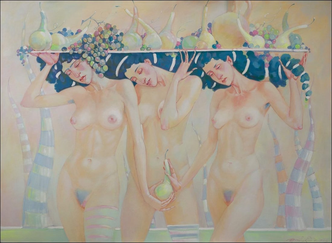 Acrylic painting Ripe pears Nicolay Vydcovsky: Title: Acrylic painting Ripe pears Nicolay Vydcovsky Description: Bytk 49*** ABOUT THIS PAINTING **** TITLE: "Ripe pears"* ARTISTS: Nicolay Vydcovsky* SIZE: 95x130 cm/'37.40x51.18 inches' * MEDIUM: ac