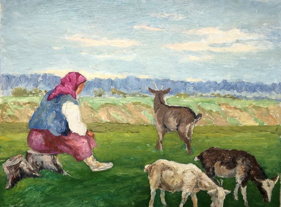 Oil painting Grandmother and goats Cherkas A.G. (1 of 8)