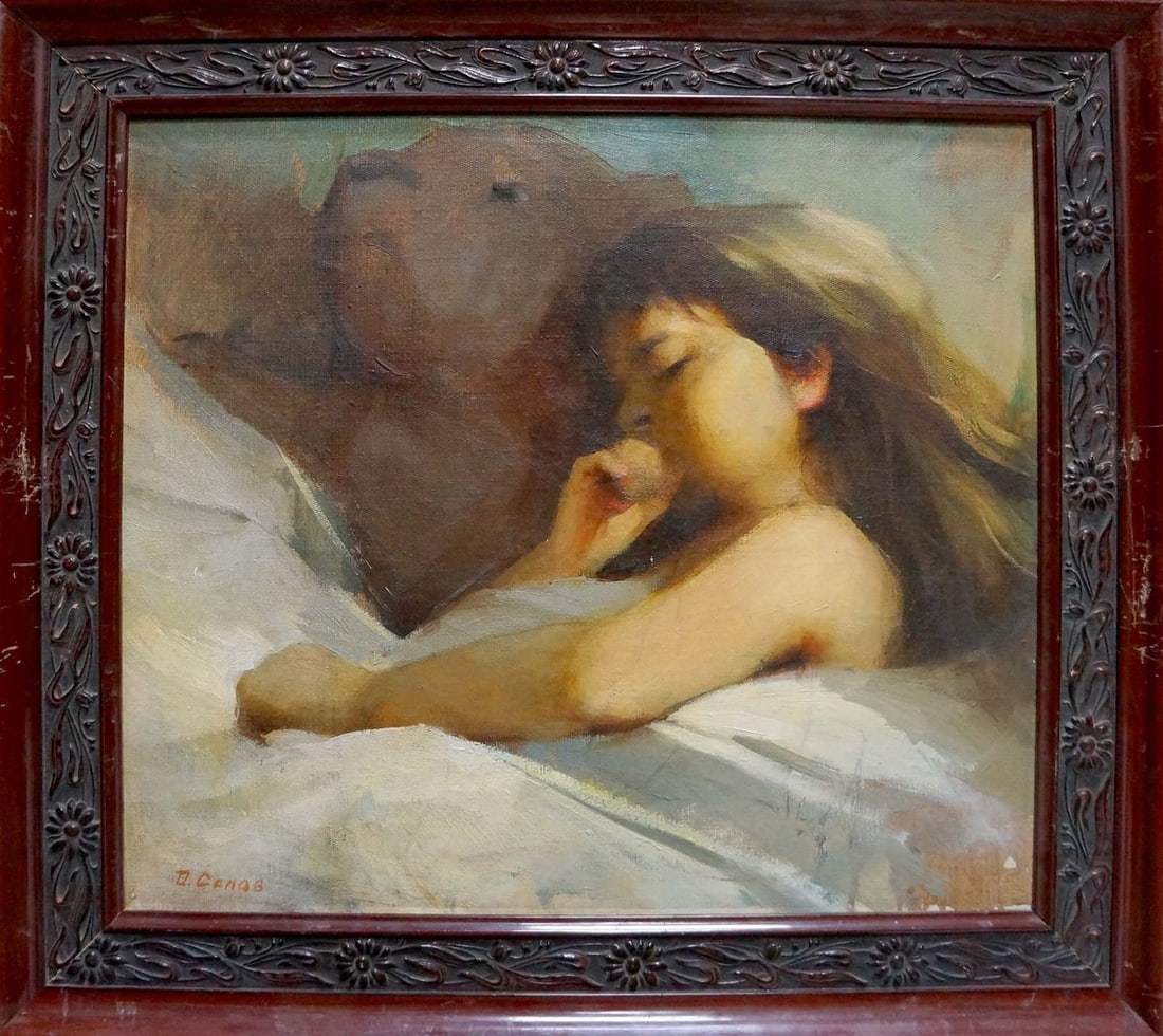 Oil painting Daughter sleeps Dmitry Georgievich Salov: Title: Oil painting Daughter sleeps Dmitry Georgievich Salov Description: Vern 1445 *** ABOUT THIS PAINTING *** * TITLE: "Daughter sleeps" * ARTISTS: Dmitry Georgievich Salov * SIZE: 45x50 cm/'17.71x1