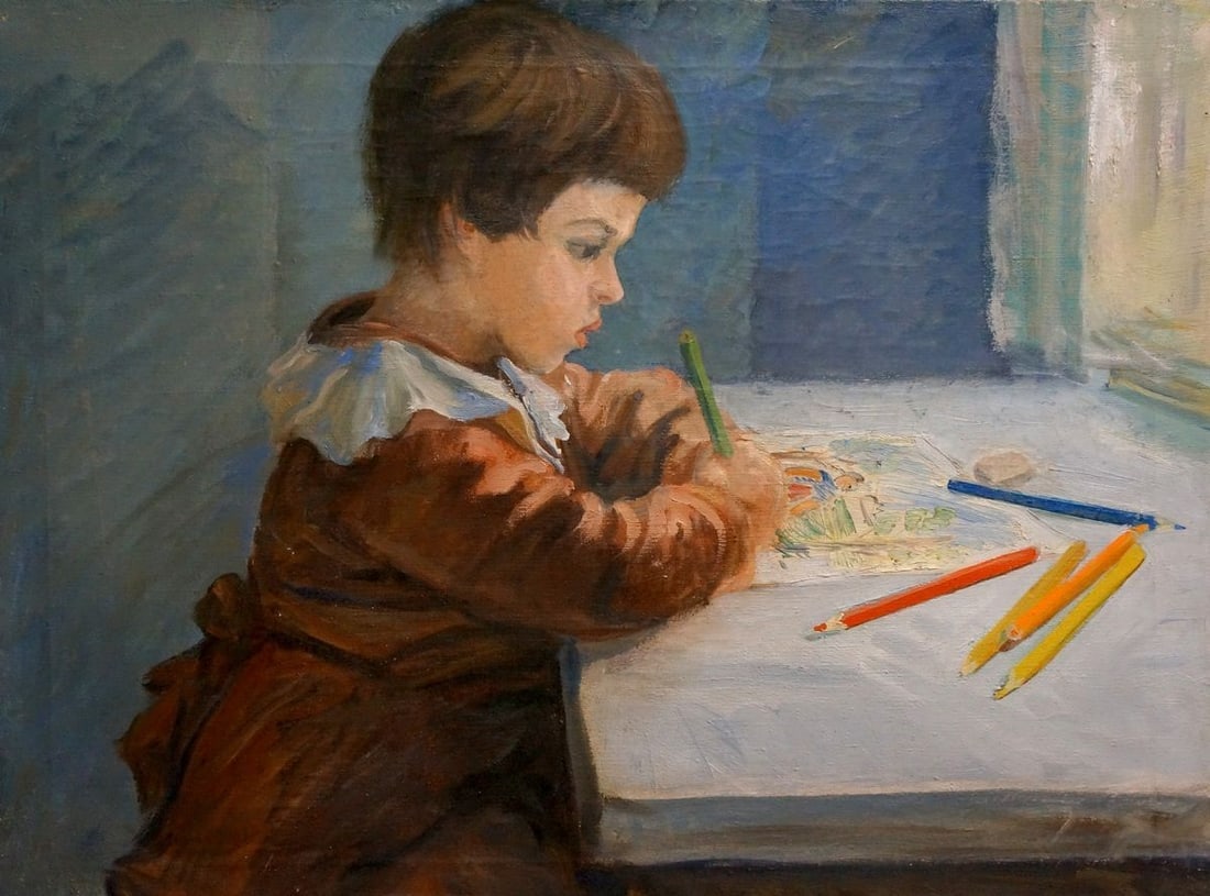 Oil painting Portrait of a schoolboy (1 of 8)