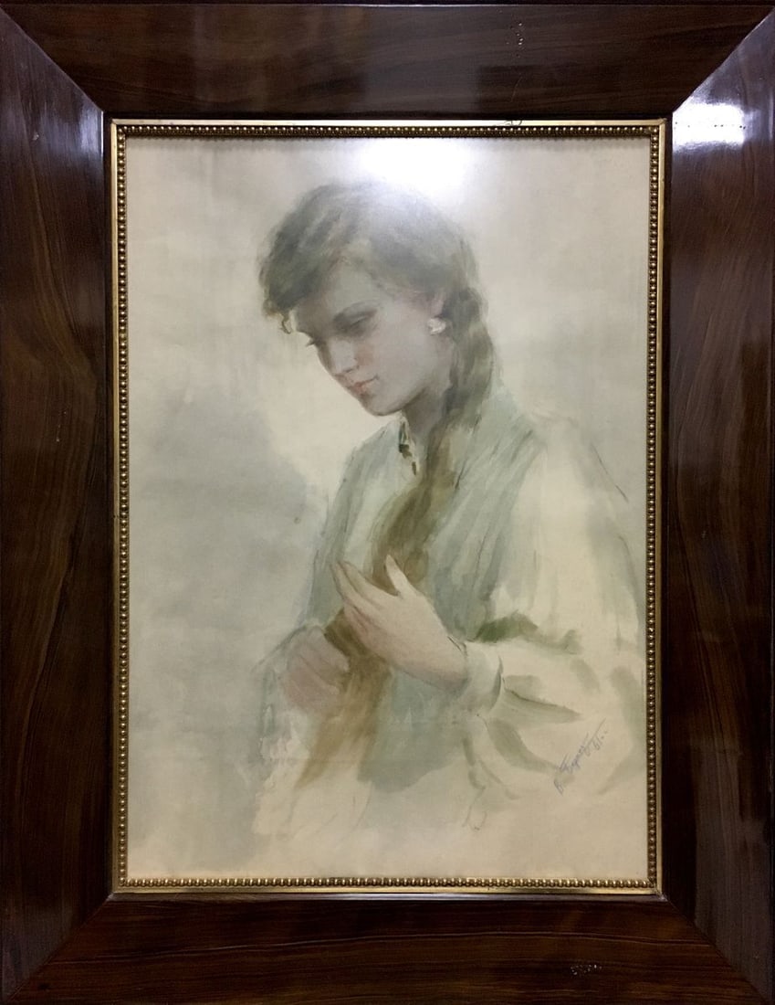 Watercolor painting Portrait of a girl Bernadsky V.D.: Title: Watercolor painting Portrait of a girl Bernadsky V.D. Description: Vern 799 *** ABOUT THIS PAINTING *** * TITLE: "Portrait of a girl" * ARTISTS: Bernadsky V.D. * SIZE: 70x50 cm/'27.55x19.68 inc