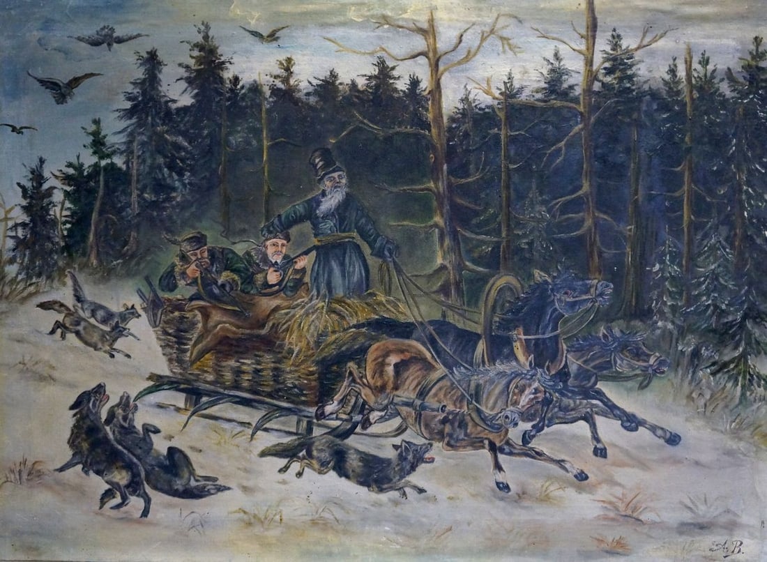 Oil painting On the hunt: Title: Oil painting On the hunt Description: Vern 967 *** ABOUT THIS PAINTING *** * TITLE: "On the hunt" * ARTISTS: Unknown artist * SIZE: 55x76 cm/'21.65x29.92 inches' * MEDIUM: oil, canvas * HAND PA