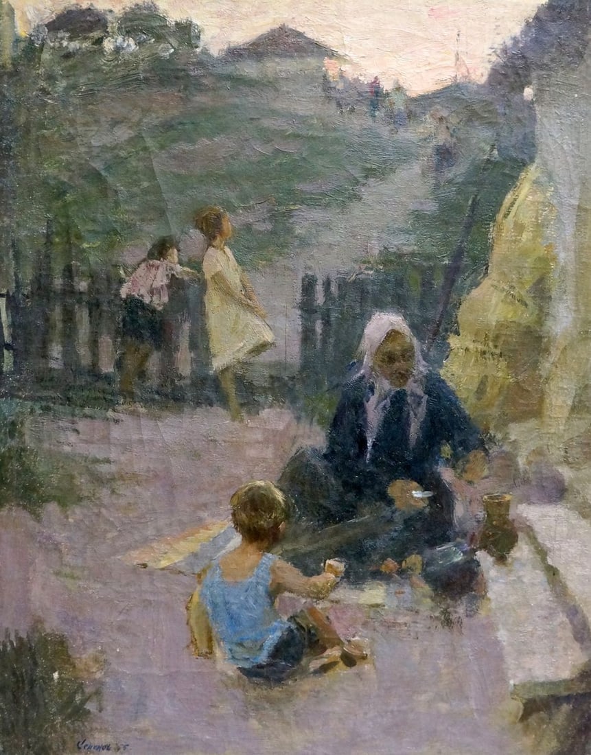 Oil painting In the courtyard Semenov Alexander Ivanovich (1 of 8)
