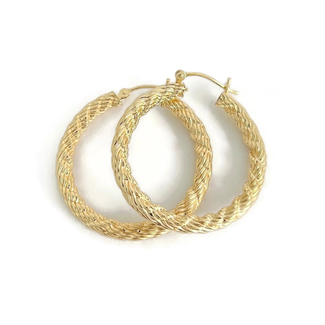 Twisted Rope Hoop Earrings 14K Yellow Gold, 1.25 Inches, 2.78 Grams (1 of 6)
