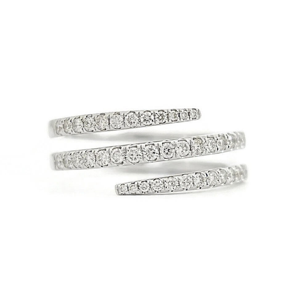 Diamond Spiral Crossover Wrap Bypass Statement Ring 14K White Gold .36 CTW: Diamond Spiral Crossover Wrap Bypass Statement Ring 14K White Gold .36 CTW This is a lovely ring. Don't hesitate to ask any questions! Diamonds: 40 round brilliant cuts .36 ctw; G-H, SI1 Metal: 14K wh