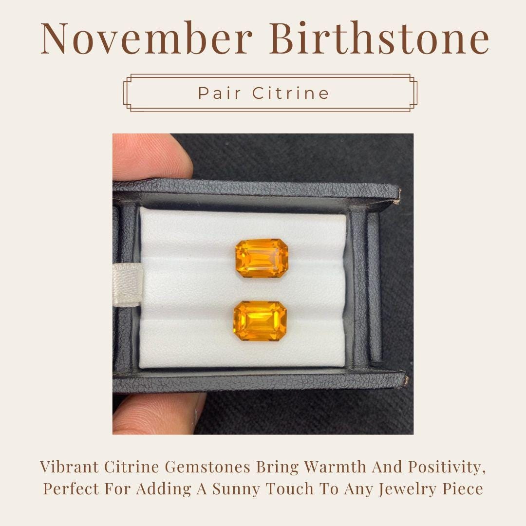 Emerald Cut Citrine Gemstone Pair: Brownish Orange Jewelry (7.44 Carat) (1 of 9)