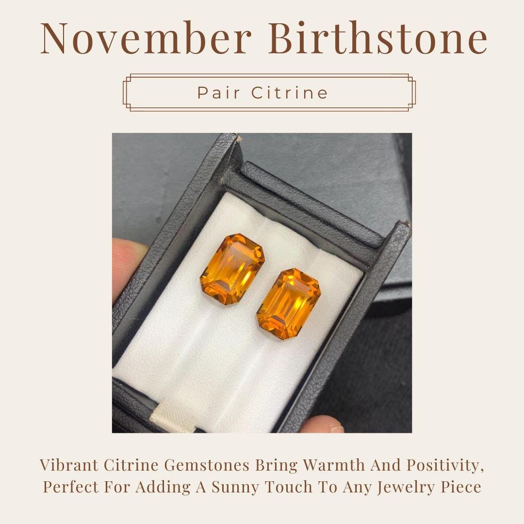 Emerald Cut Citrine Gemstone Pair: Brownish Orange, 12.55 Carat (1 of 9)