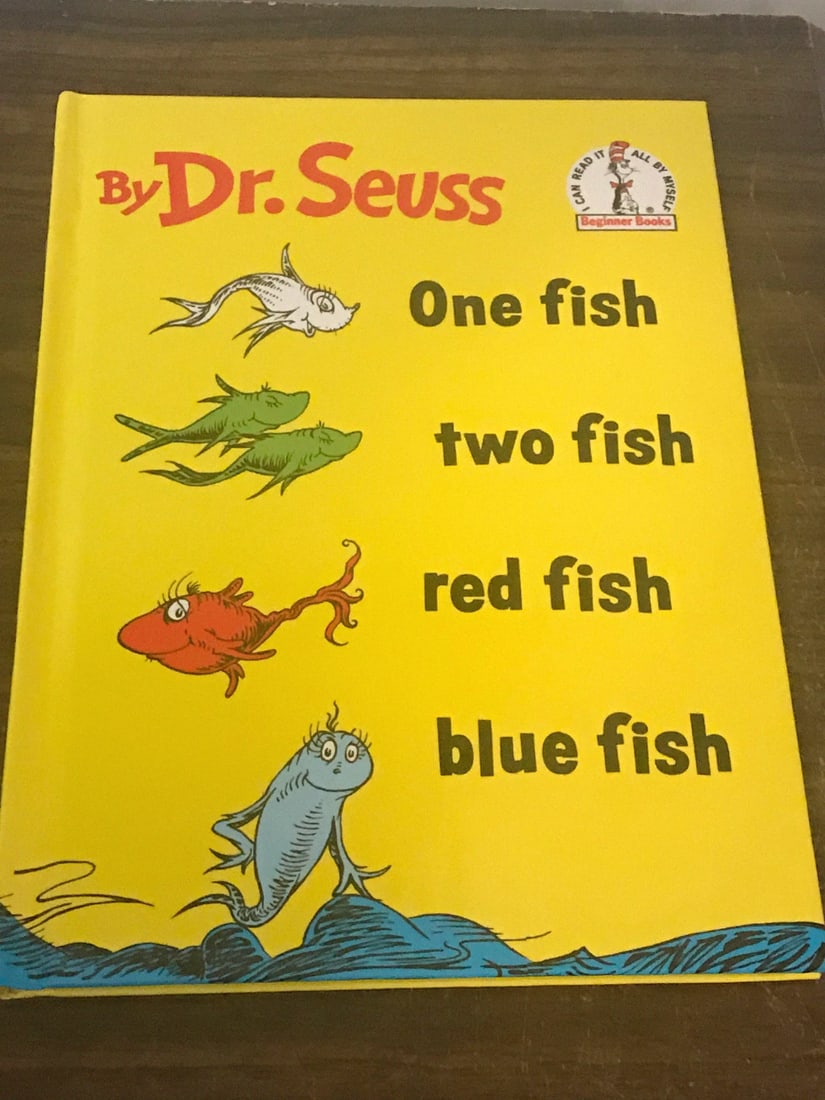 Dr Seuss One Fish Two Fish Red Fish Blue Fish 1988 Hardcover Beginner Book LOOK: Dr. Seuss One Fish Two Fish Red Fish Blue Fish Hardcover Random House, 1988. Book appears unread, is like new with no signs of use. Reserve: $75.00 Shipping: Domestic: Flat-rate of $8.00 to anywhere w