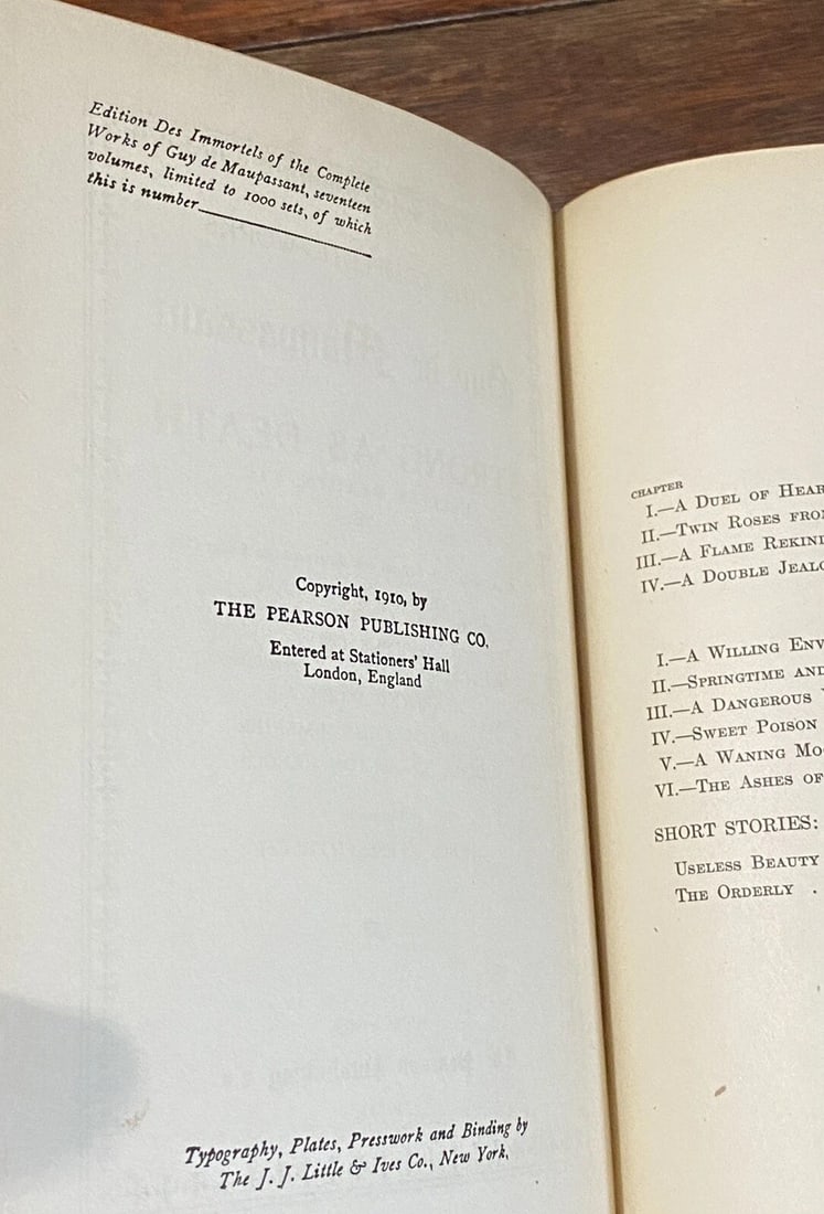 Guy De Maupassant Strong as Death, Mme.Tellier Ltd. Ed #173 Vol. II 1910 Pearson - 3