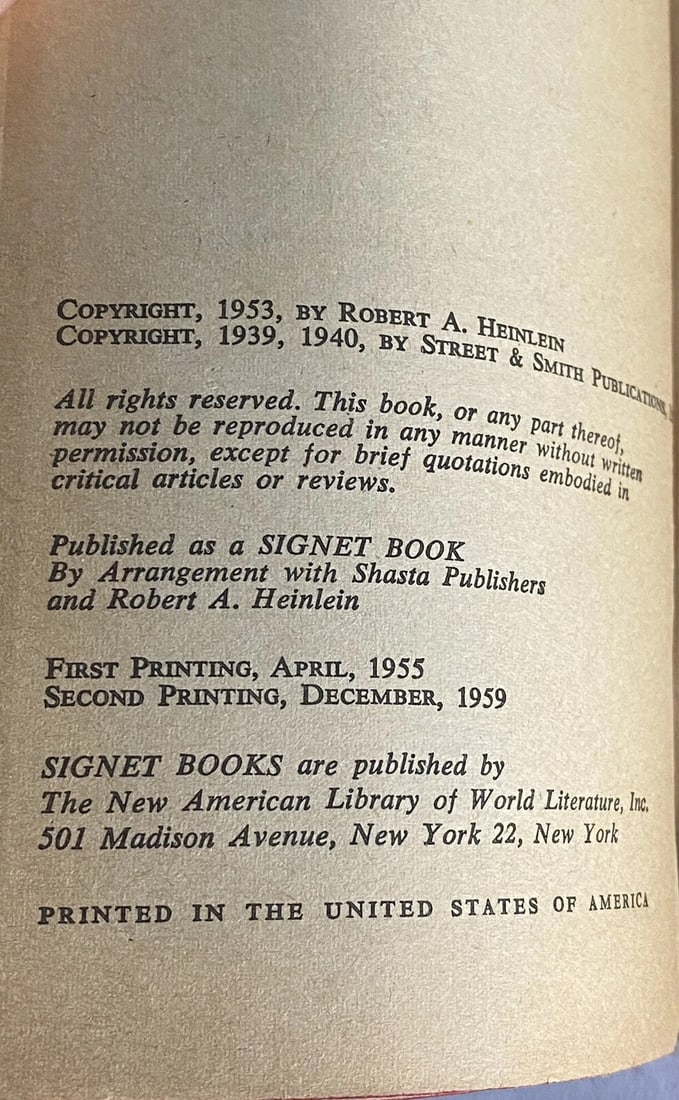 Robert A Heinlein REVOLT IN 2100 S1699 Second Signet Paperback Printing 1959 - 3