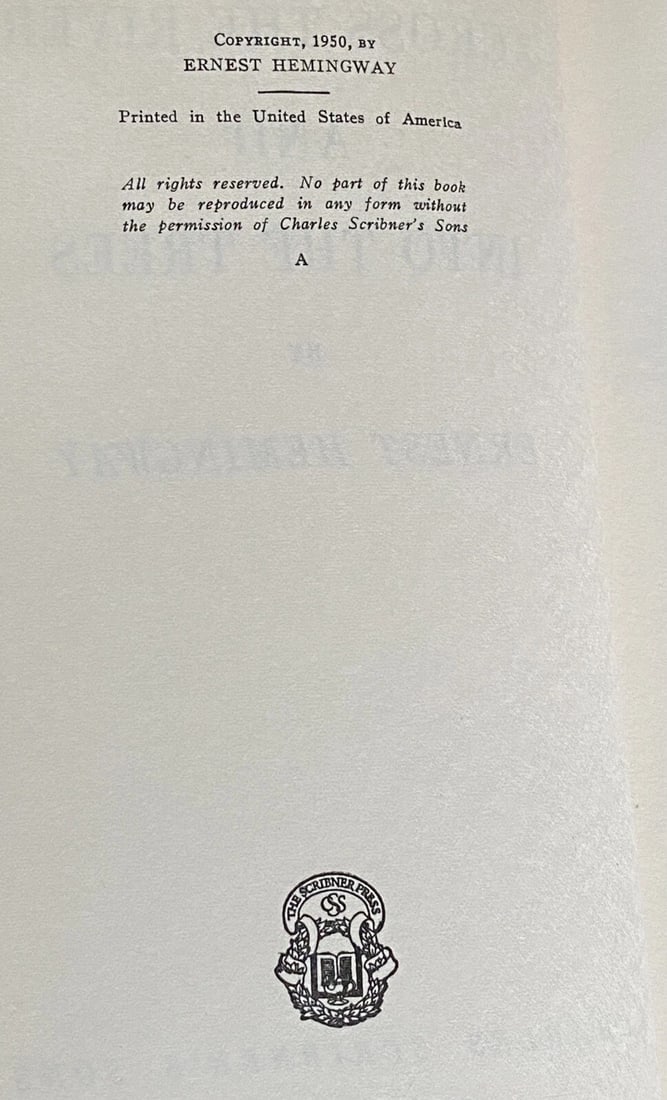 Across the River and into the Trees Ernest Hemingway 1950 HC/DJ First Ed/Print - 10