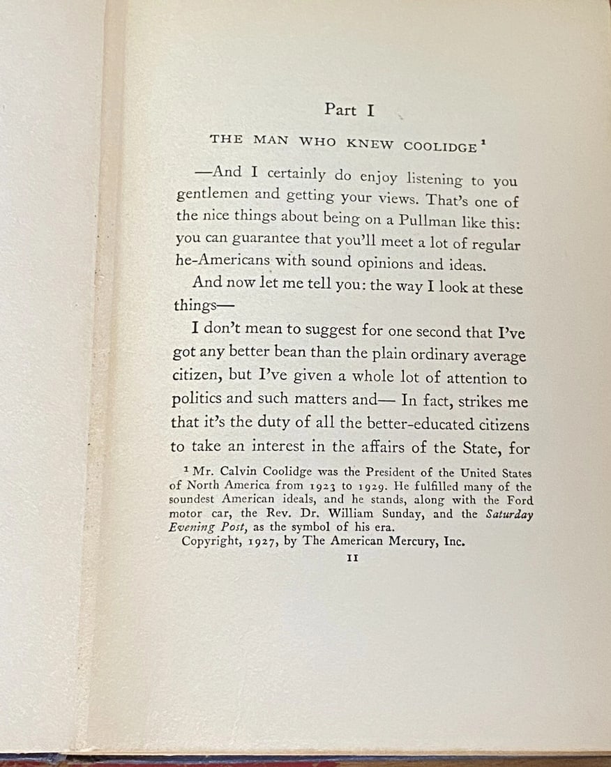 Sinclair LEWIS THE MAN WHO KNEW COOLIDGE 1928 First Edition/Print HC - 12