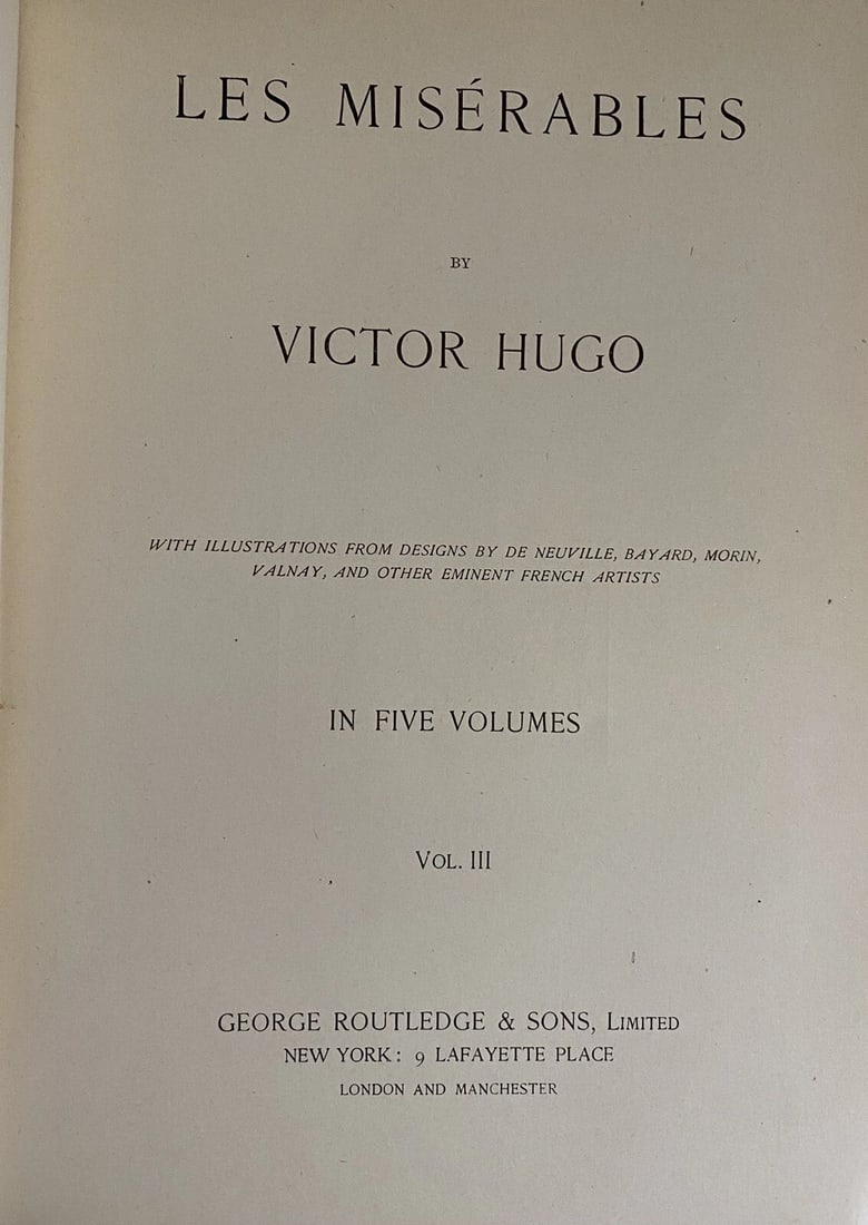Les Miserables Victor Hugo Vol. III Illustrated 1886 Library Edition HC VGood - 2