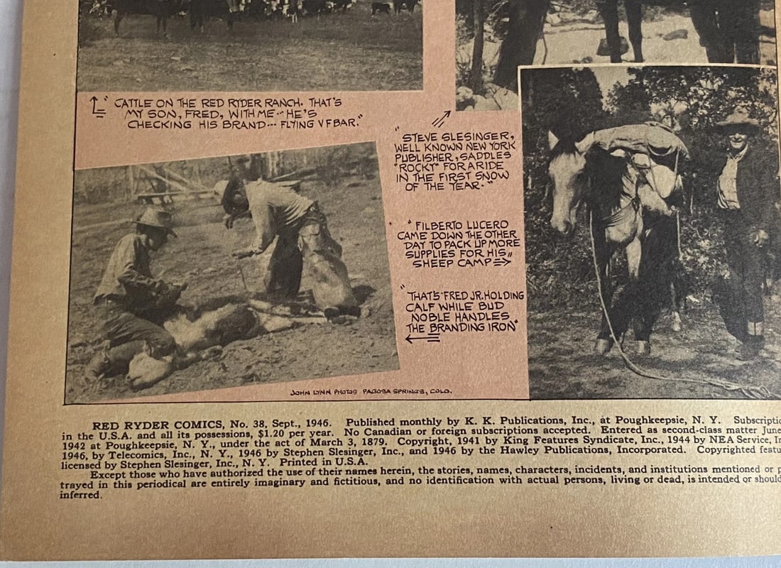 Red Ryder #38 1946-Dell-Fred Harman Art & 2 Harman Museum Flyers, Receipt Good - 3