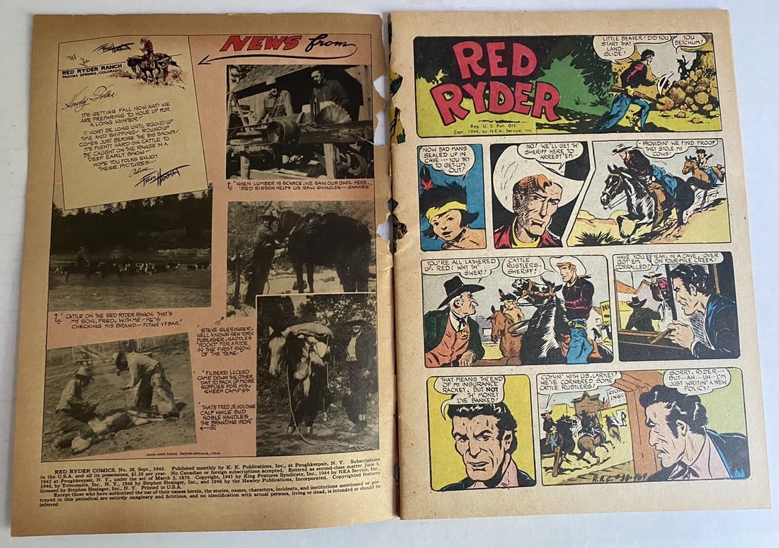 Red Ryder #38 1946-Dell-Fred Harman Art & 2 Harman Museum Flyers, Receipt Good - 5