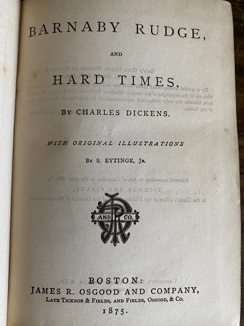 Dickens' Works Illustrated Barnaby Rudge, Hard Times 1875 HC James R.Osgood Ill. - 5