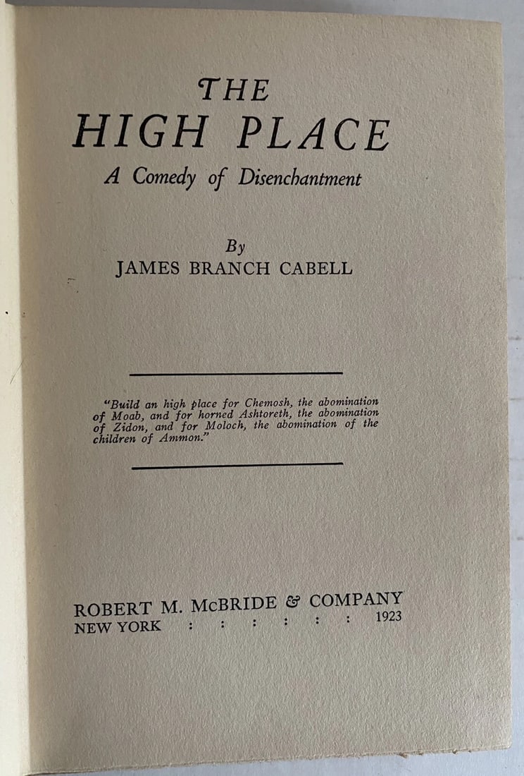 1st Edition 2nd Print The High Place James Branch Cabell Antique Book 1923 VGood - 2