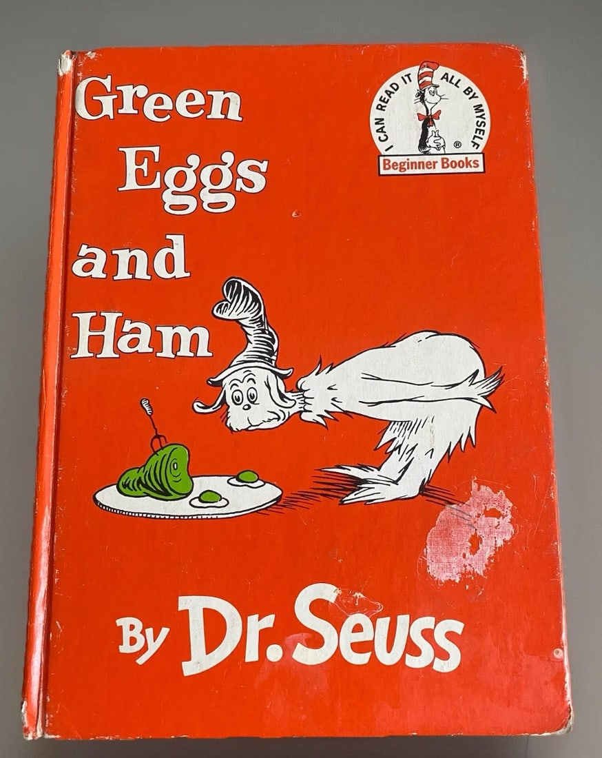 Dr. Seuss Green Eggs and Ham 1960 First Edition HC No DJ Good Condition RARE: GREEN EGGS AND HAM by Dr. Seuss FIRST EDITION. 1960 Published by Random House, New York. Hardcover, no dustjacket. Book is in good used condition. No missing, loose or torn pages, no writing. B-16 to 