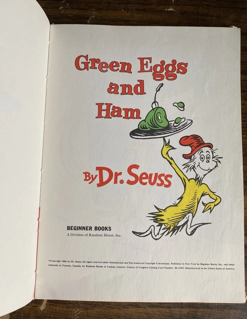 Dr. Seuss Green Eggs and Ham 1960 First Edition HC No DJ Good Condition RARE - 2