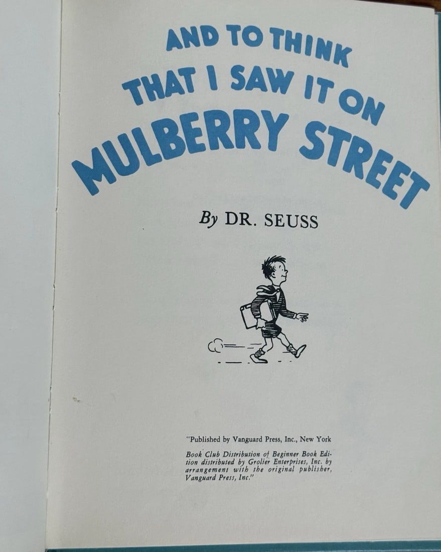 And To Think That I Saw It On Mulberry Street Dr. Seuss ~1937 Book Club��1ST ED! - 2