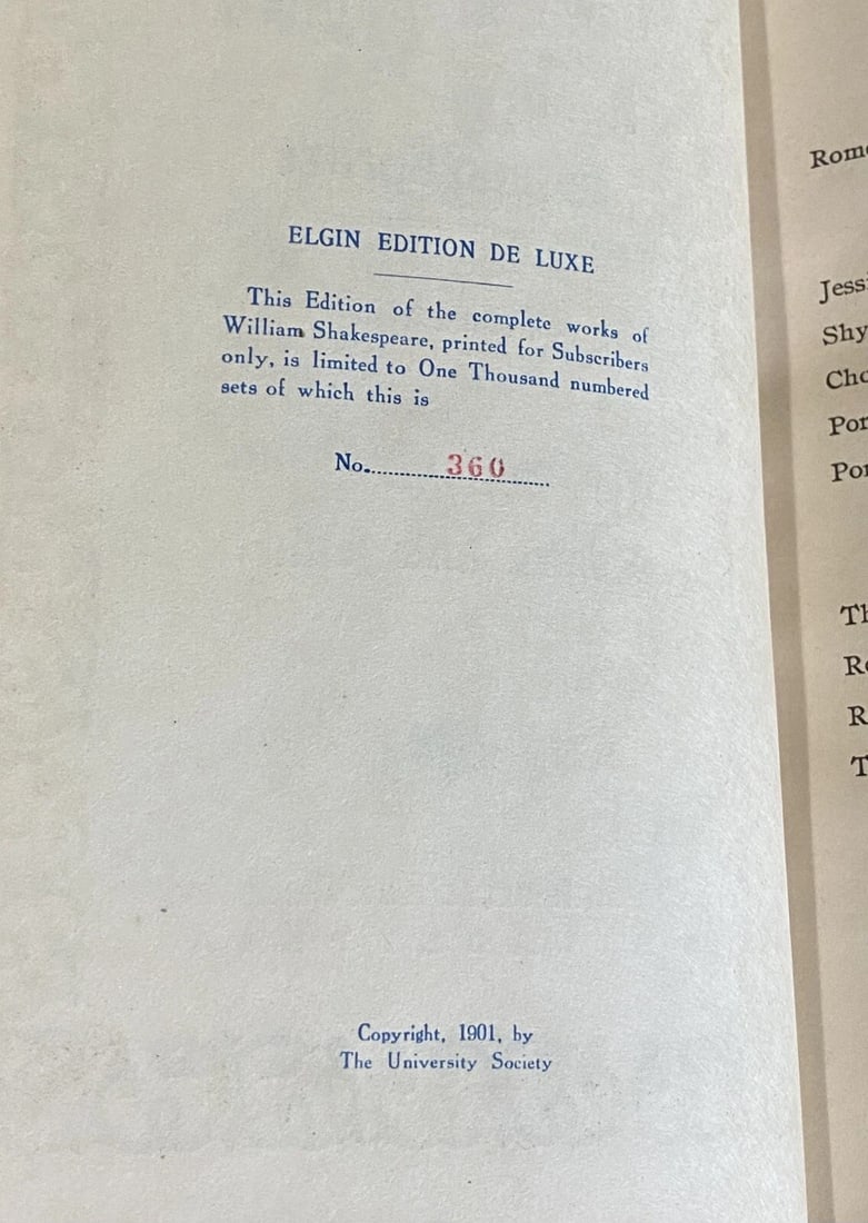 Shakespeare’s Works Elgin Ed. Deluxe Vol. VIII 1901 Romeo Juliet/Merchant Venice - 3