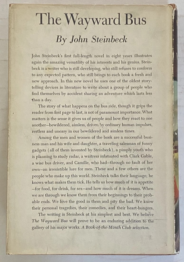 "THE WAYWARD BUS" by John Steinbeck HC/DJ N.Fine/VG - 7