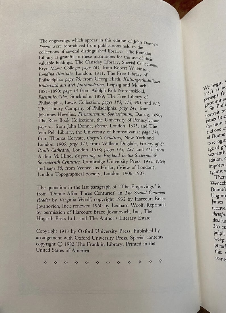 John Donne POEMS 1952Franklin Library 1st Edition 1st Printing Like New Leather - 3