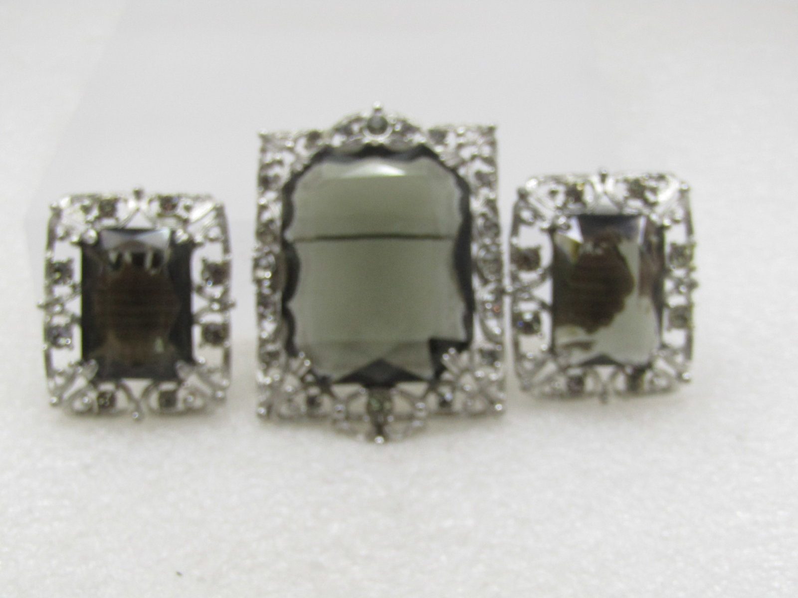 Vintage Smoky Rhinestone Brooch & Earrings, Sarah Coventry. 1960's. (1 of 5)