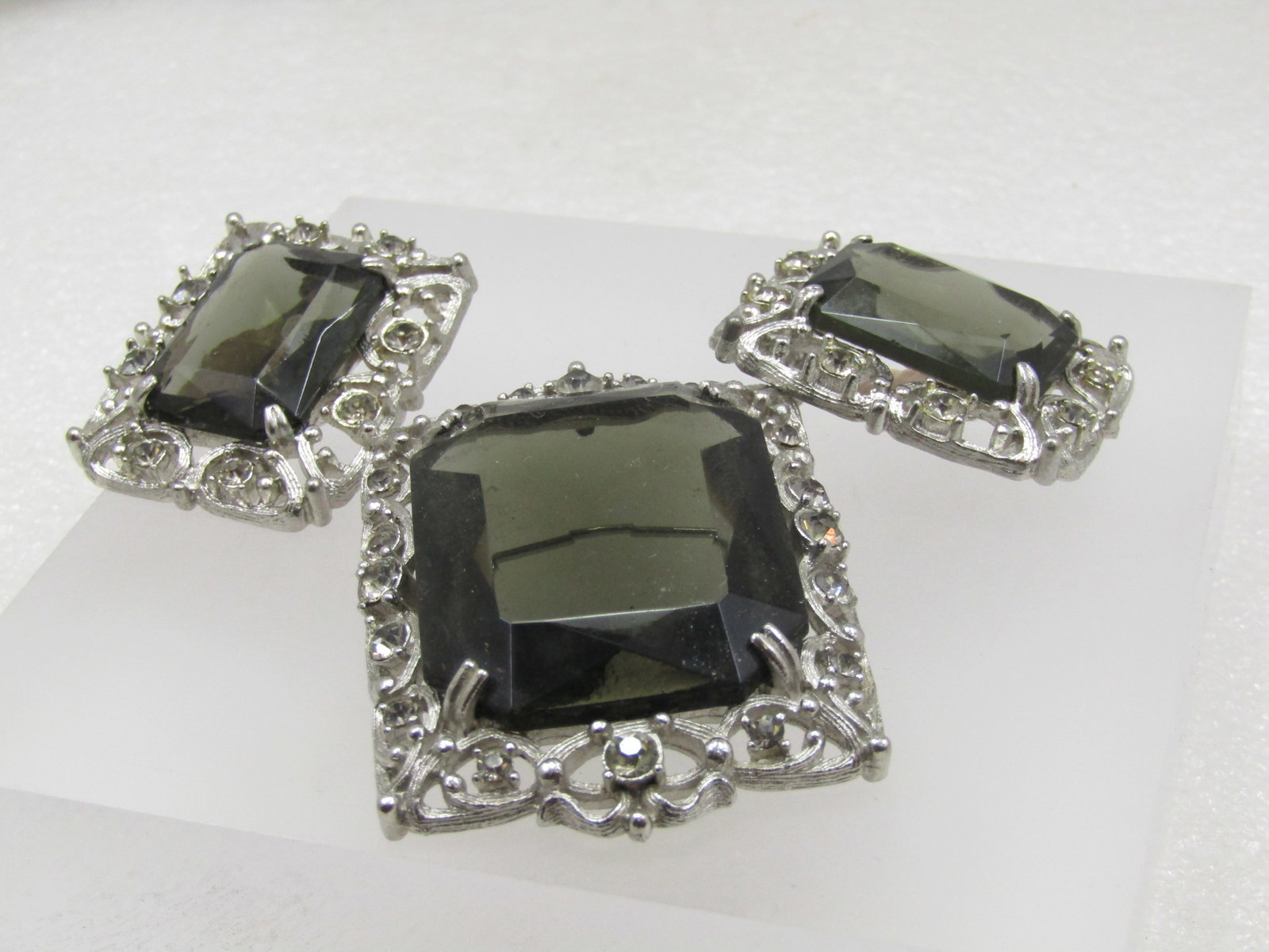 Vintage Smoky Rhinestone Brooch & Earrings, Sarah Coventry. 1960's. - 3