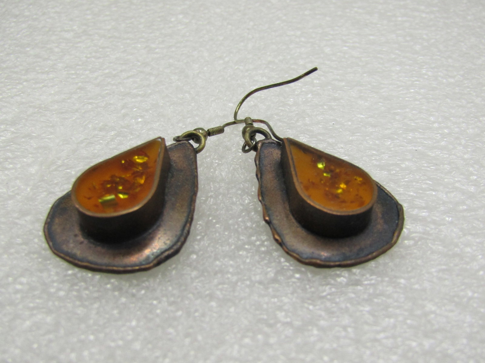 Vintage Copper & Brass Resin/Glitter Earrings, Hand Made Pierced - 6