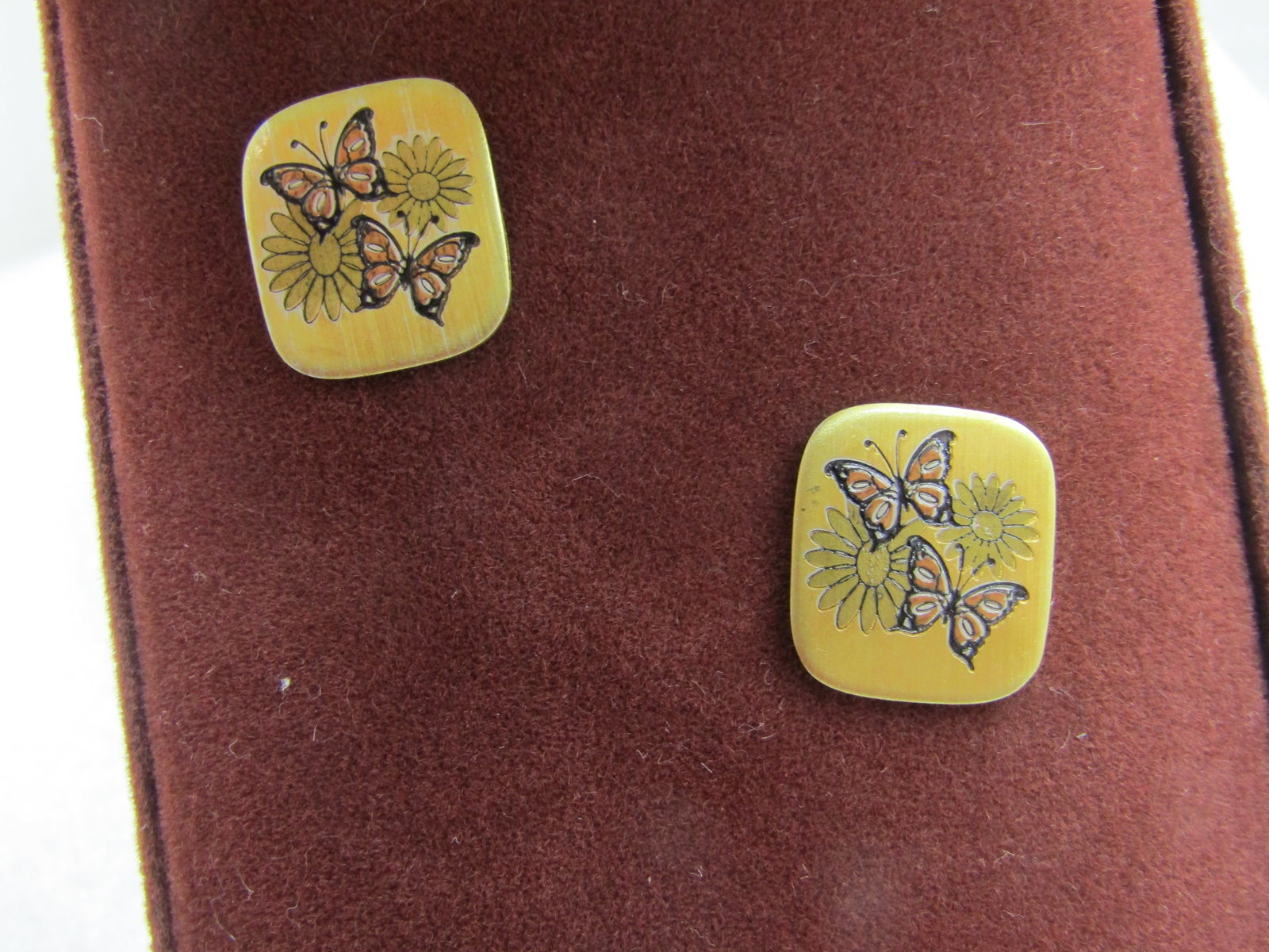 Vintage Reed & Barton Damascene Butterflies Earrings, Pierced, New Vintage in Box - 3