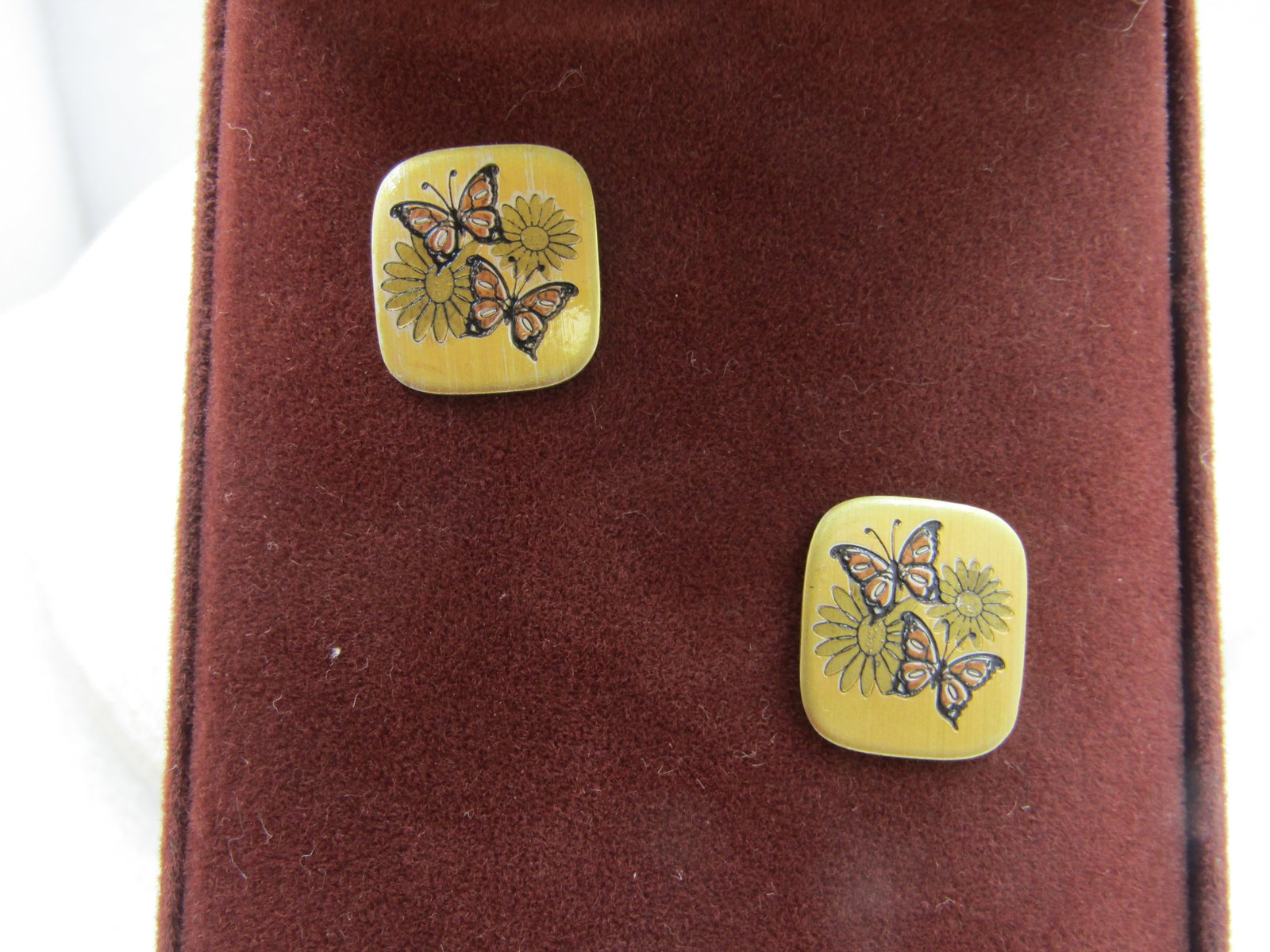 Vintage Reed & Barton Damascene Butterflies Earrings, Pierced, New Vintage in Box - 4