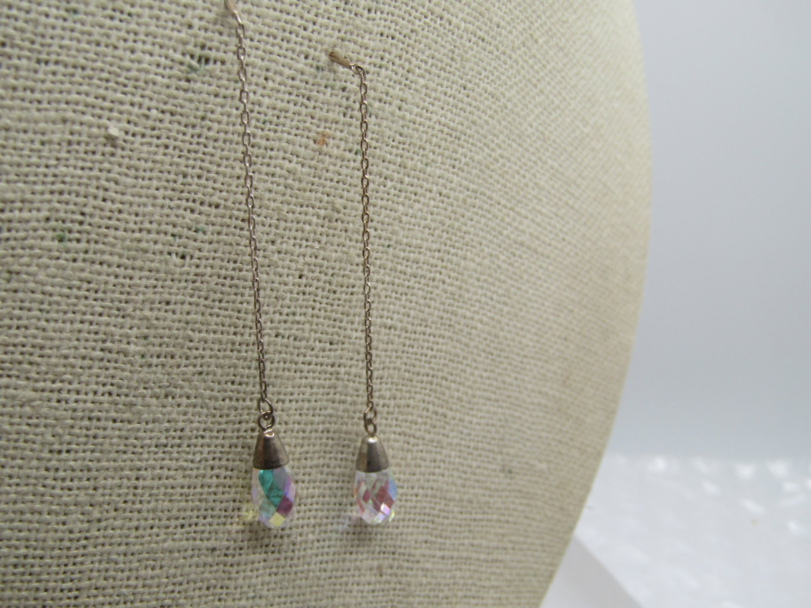 Vintage Sterling Aurora Borealis Crystal Earrings, Pierced Threaders, 1980's-1990's - 2