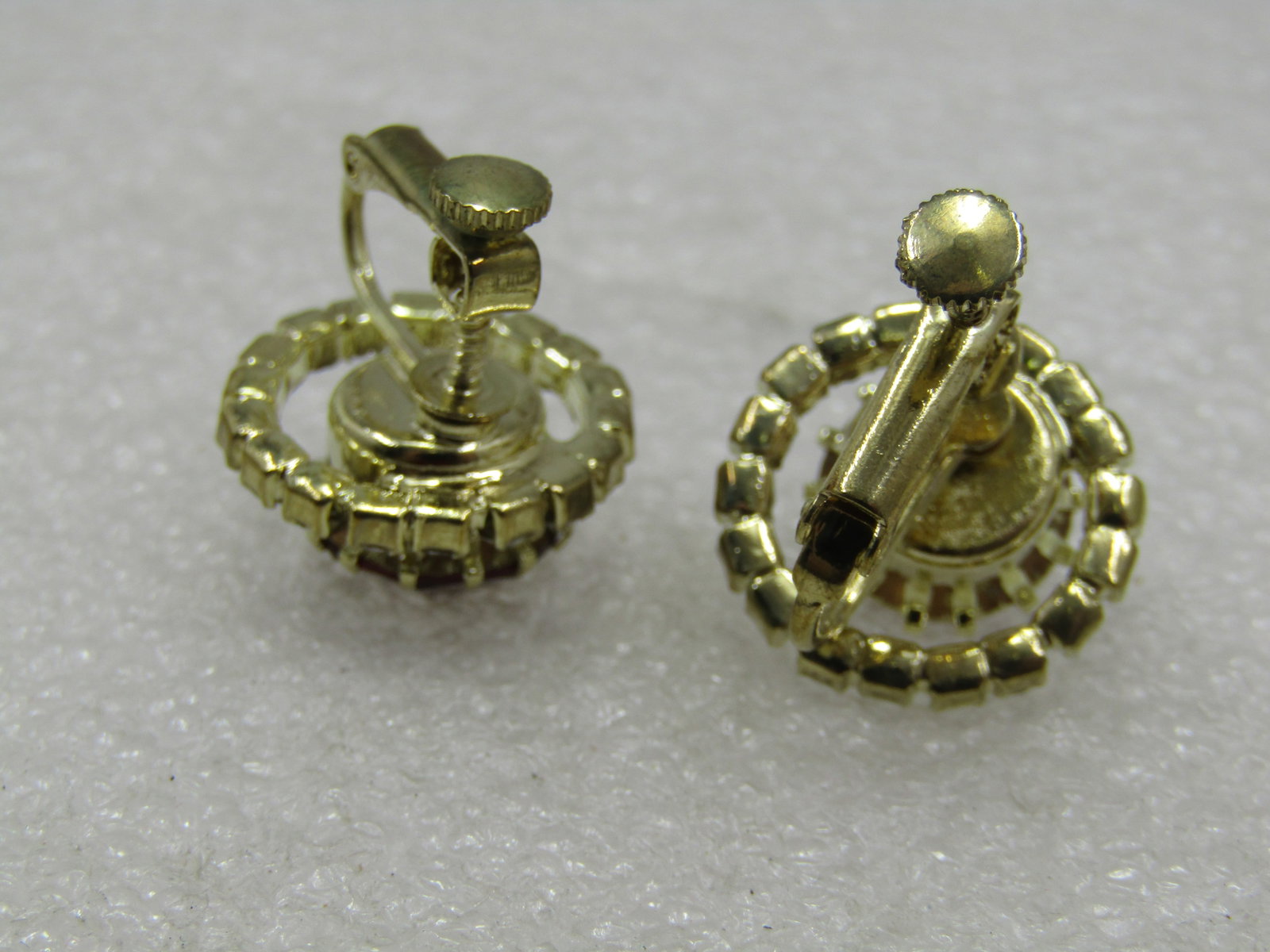 Vintage Red Clear Rhinestone Earrings, Hinged Screwback - 6
