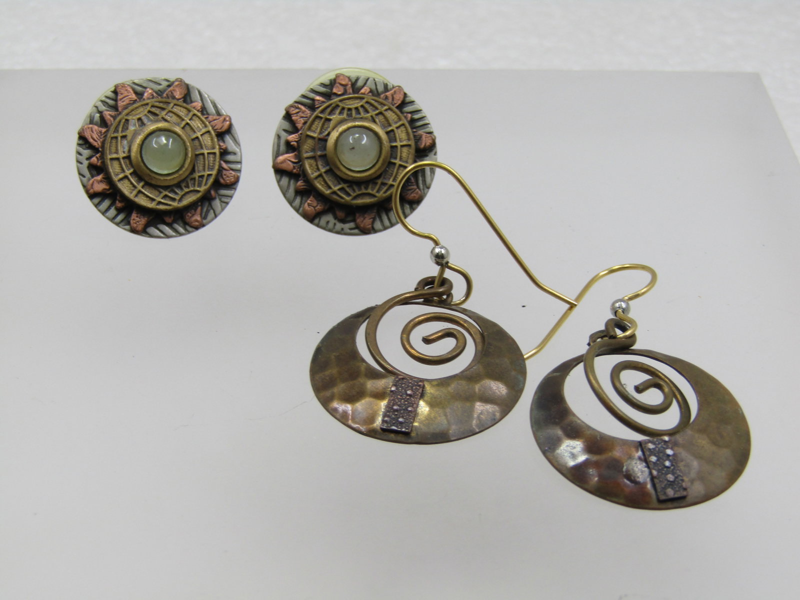 Vintage 2 Pr Brass/Coppertone Earrings, Pierced, Boho, 1980's-1990's (1 of 4)