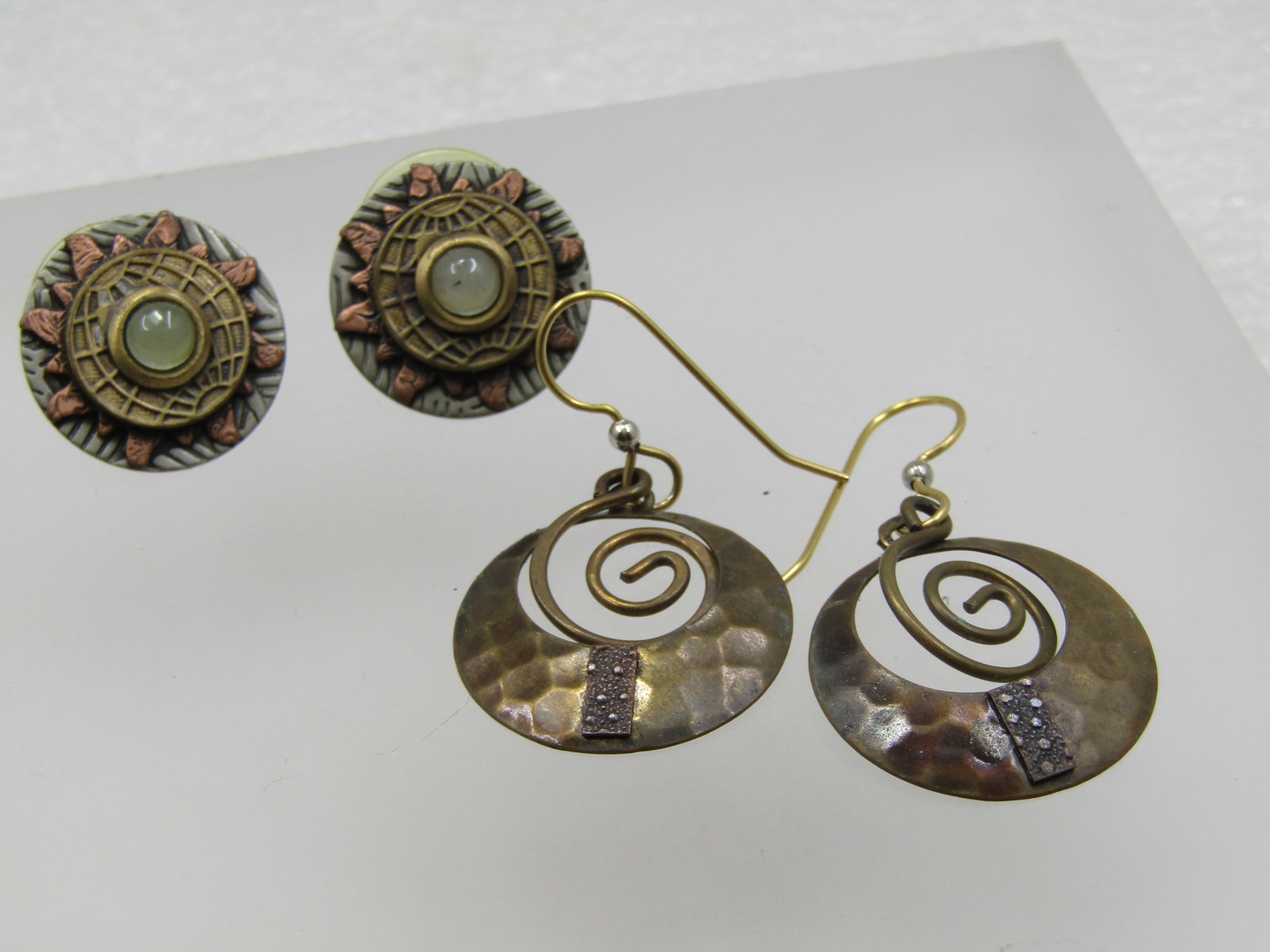 Vintage 2 Pr Brass/Coppertone Earrings, Pierced, Boho, 1980's-1990's - 2