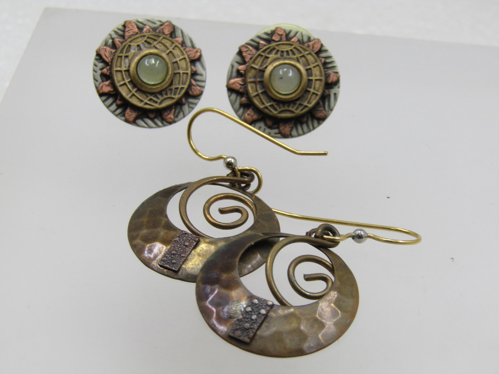 Vintage 2 Pr Brass/Coppertone Earrings, Pierced, Boho, 1980's-1990's - 3