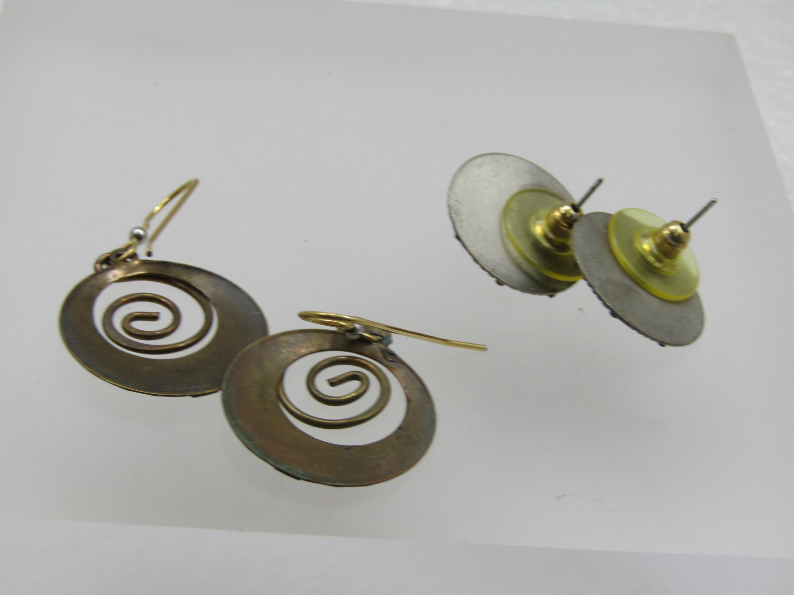Vintage 2 Pr Brass/Coppertone Earrings, Pierced, Boho, 1980's-1990's - 4