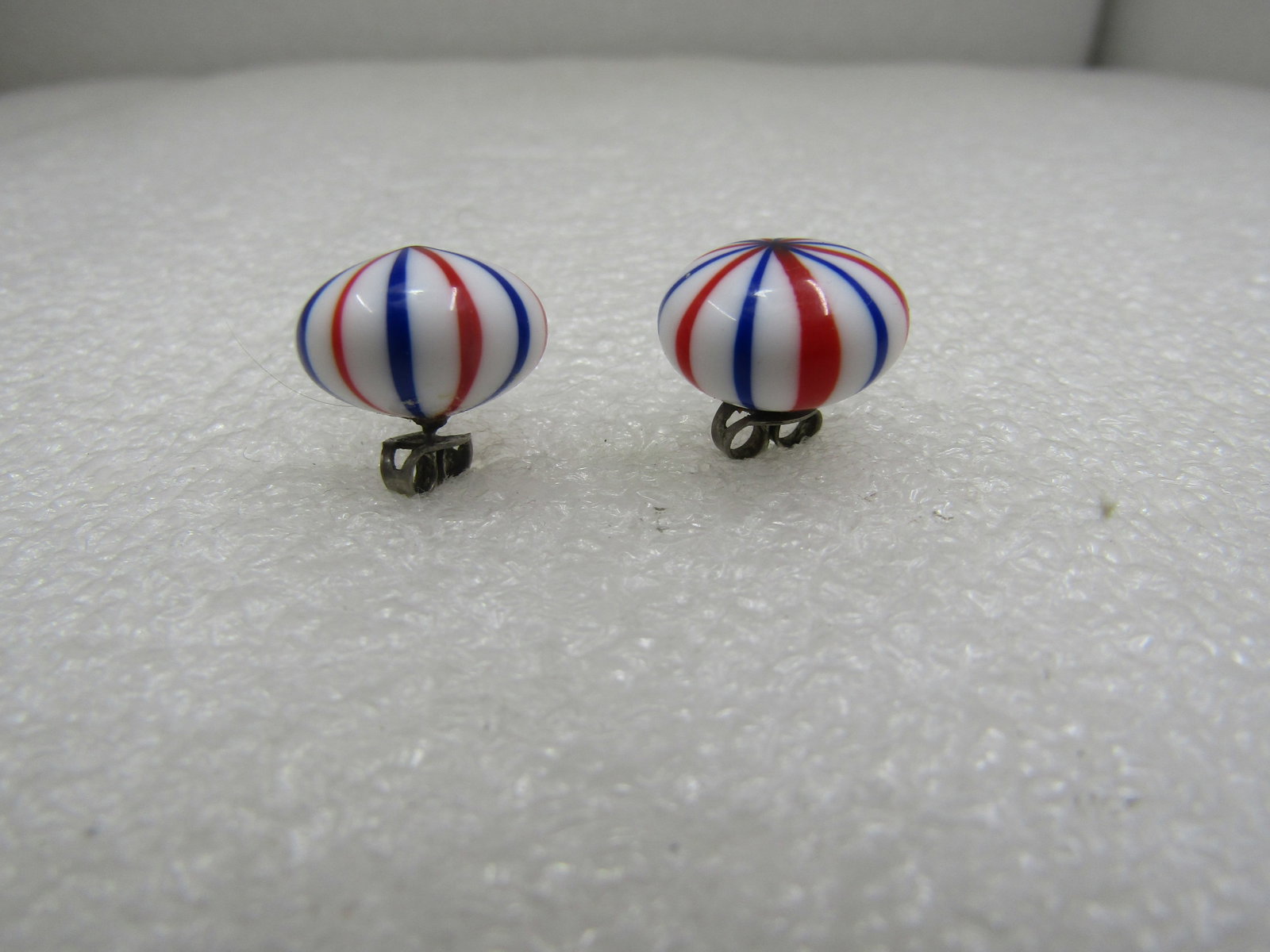 Vintage Red/White/Blue Striped Glass Earrings, Pierced - 2